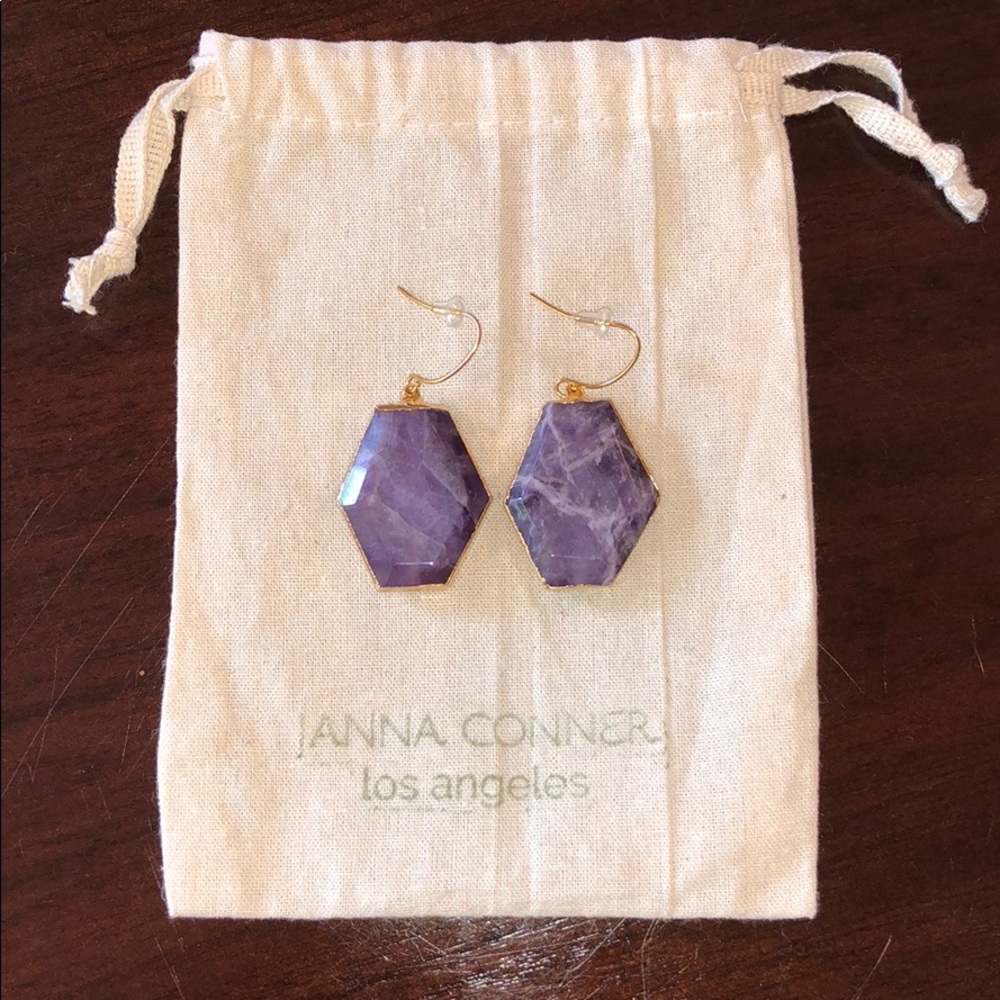 Purple Hexagon Drop Earrings